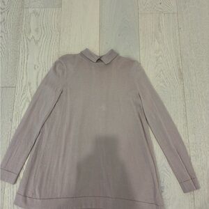 COS Long Sleeve Mock Collar Top in Taupe